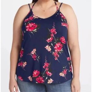 NWT Papermoon Basima Back Navy and Red Floral Tank Cami Top Size 2X